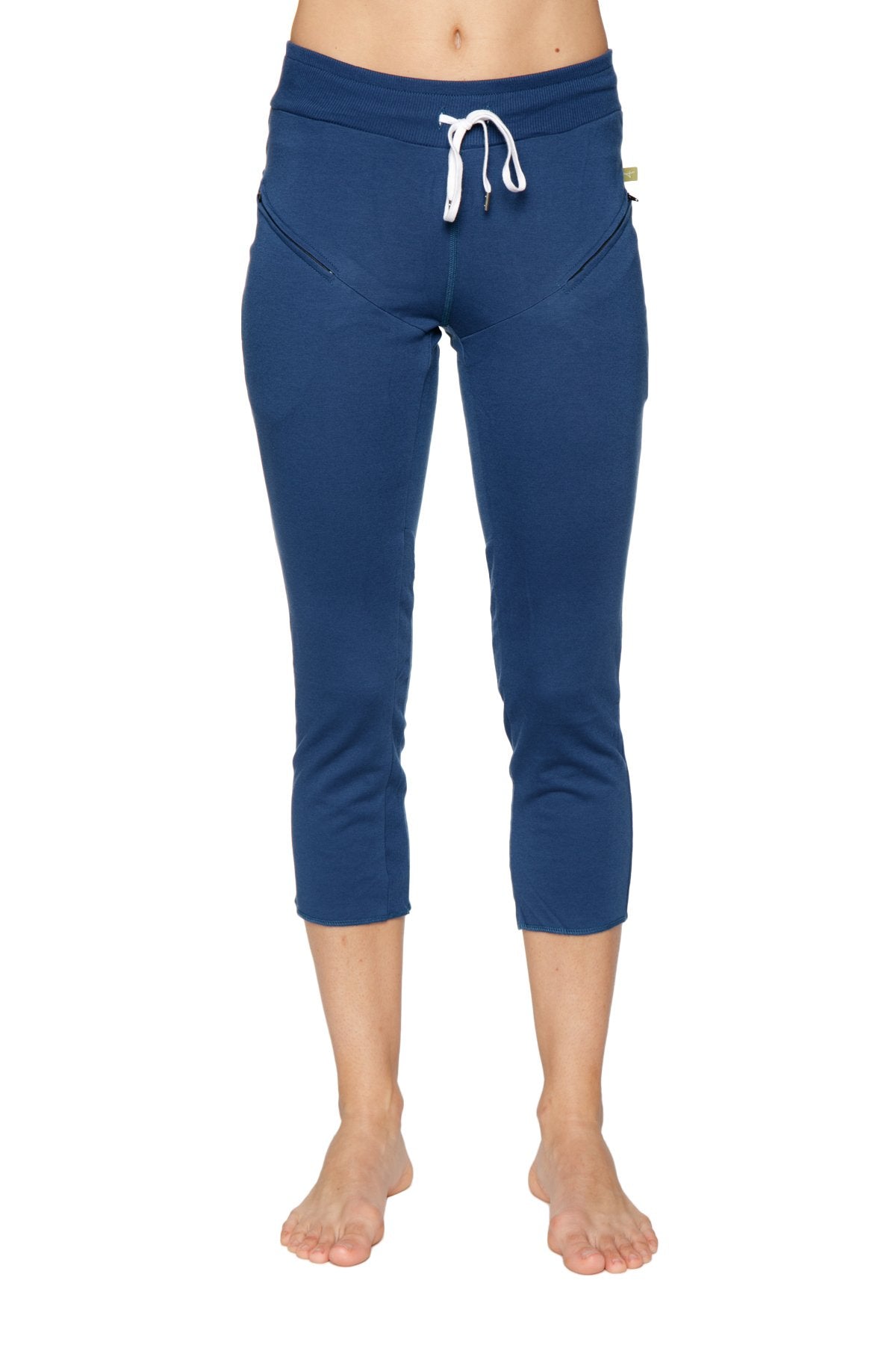 4/5 Length Zipper Pocket Capri Yoga Pants (Royal Blue) Front
