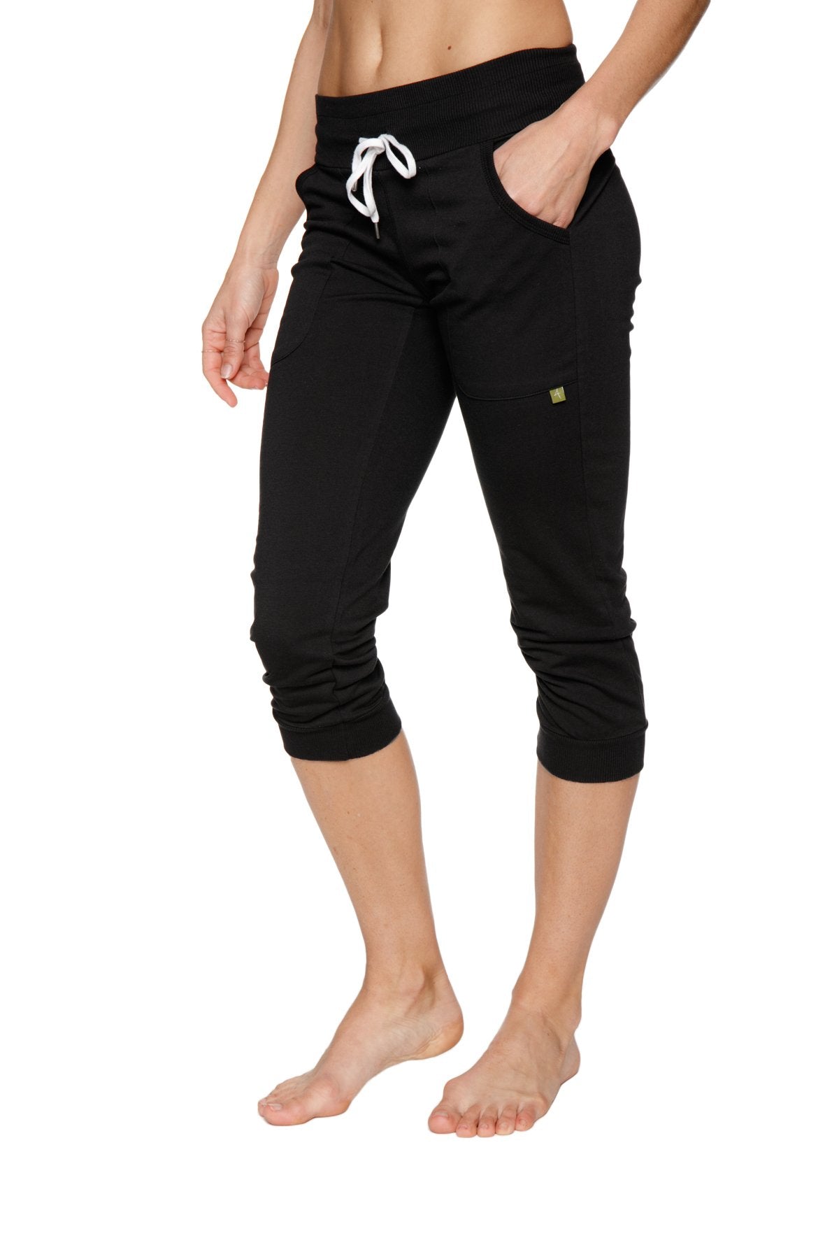 Women's Cuffed Jogger Yoga Pants (Solid Black) Angle