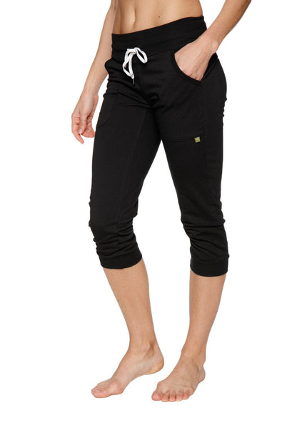 Women's Cuffed Jogger Yoga Pants (Solid Black) Angle