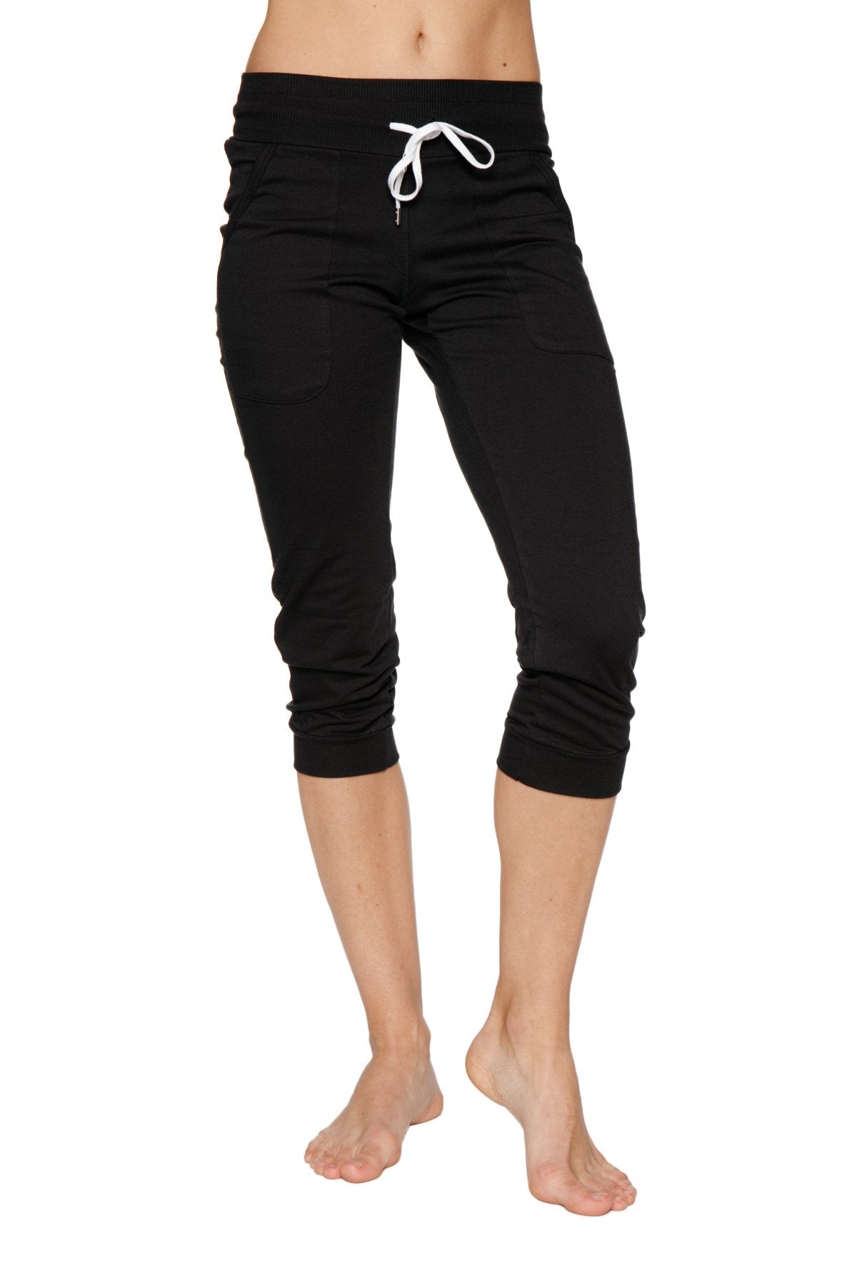 Women's Cuffed Jogger Yoga Pants (Solid Black) Front