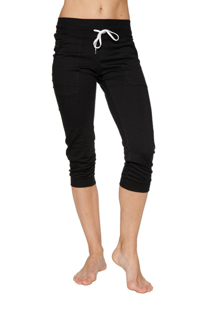 Women's Cuffed Jogger Yoga Pants (Solid Black) Front