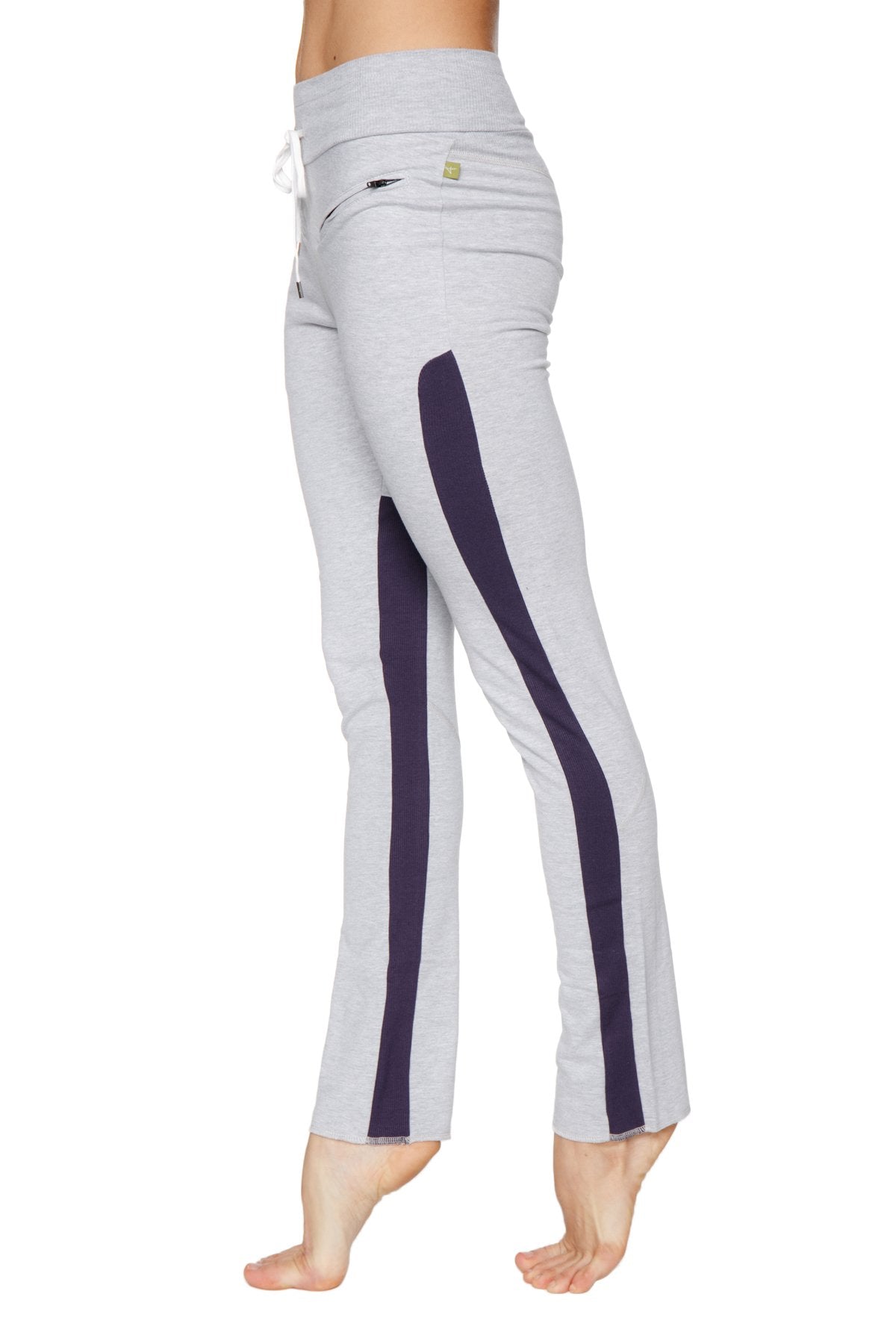 Comfy Organic Yoga Pants Heather Grey Eggplant Side