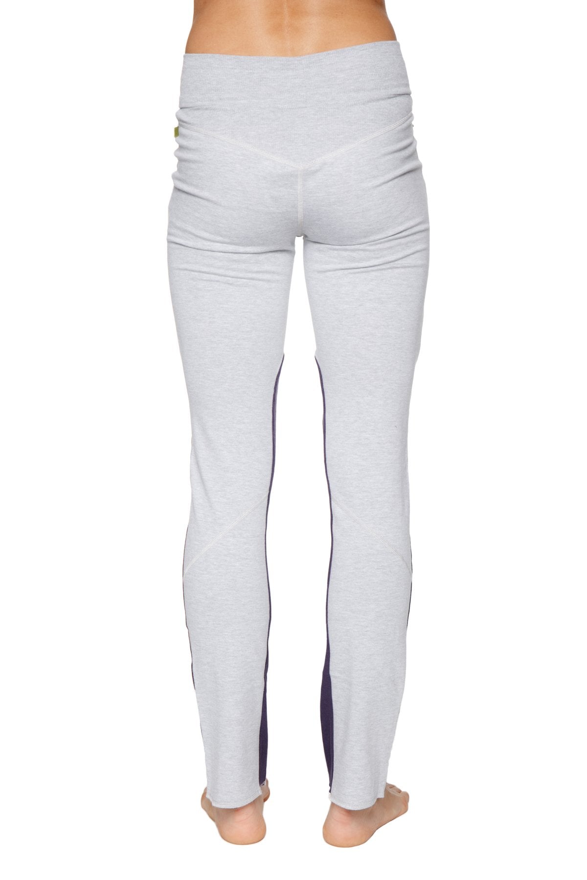 Comfy Organic Yoga Pants Heather Grey Eggplant Back