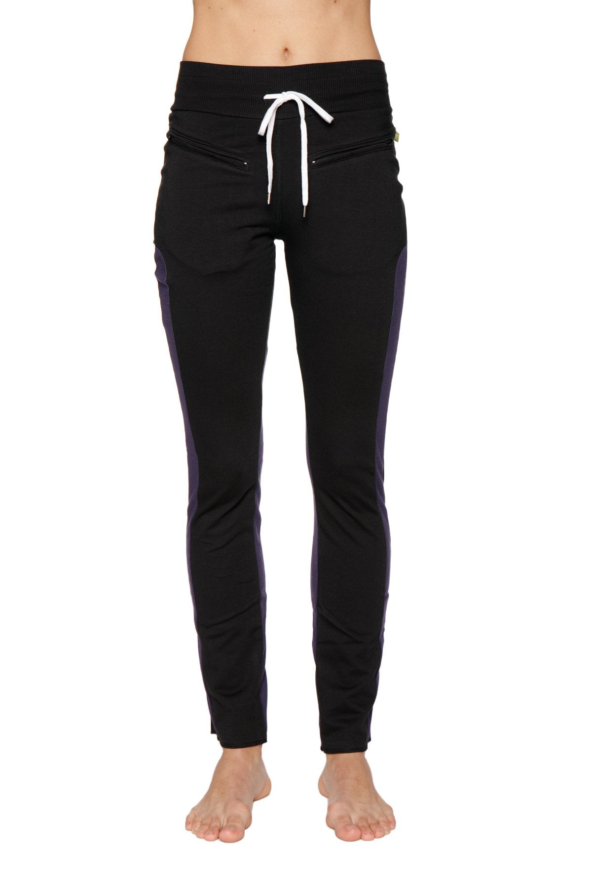 Comfy Organic Yoga Pants Black Eggplant Front
