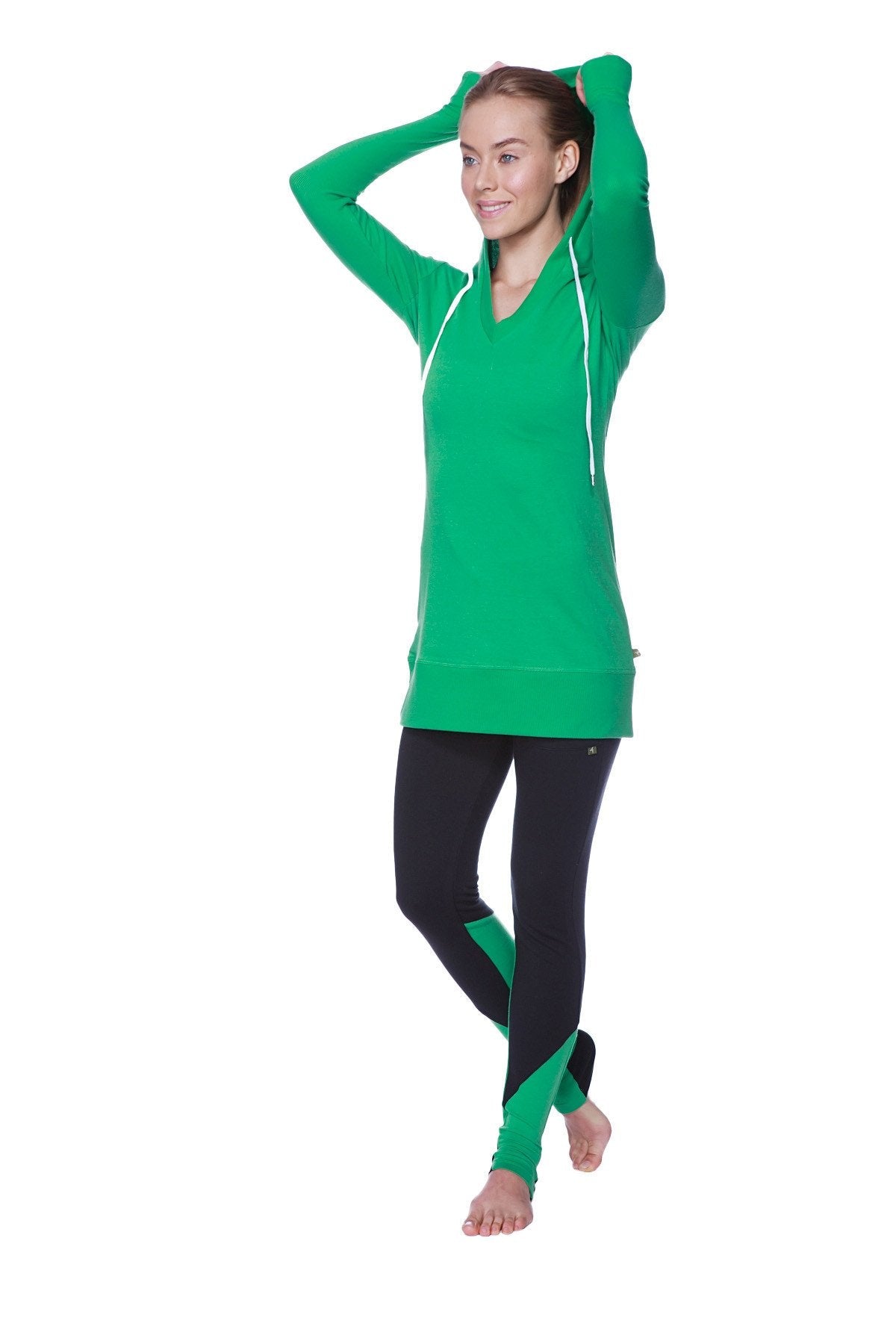 Performance Yoga Pants Black with Bamboo Green Modeled