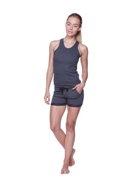 Performance Yoga Shorts Charcoal Model
