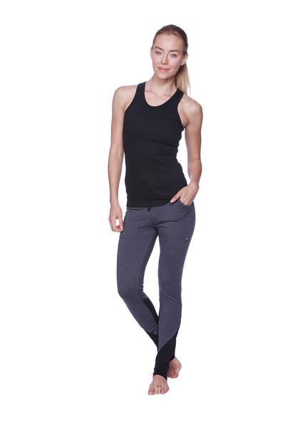 Performance Yoga Pants - Long Straight-Leg Charcoal with Black Model