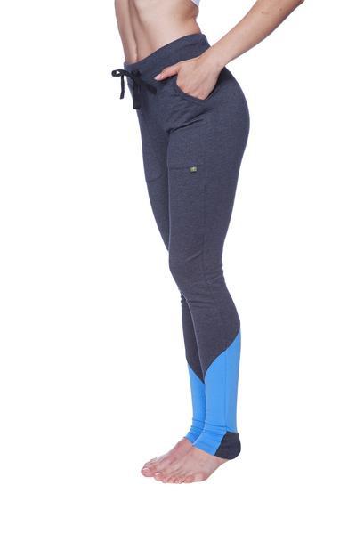 Performance Yoga Pants - Long Straight-Leg Charcoal with Ice Blue Side