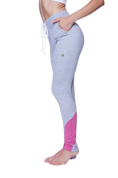 Performance Yoga Pants - Long Straight-Leg Heather Grey with Berry Side