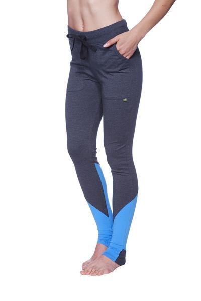 Performance Yoga Pants - Long Straight-Leg Charcoal with Ice Blue