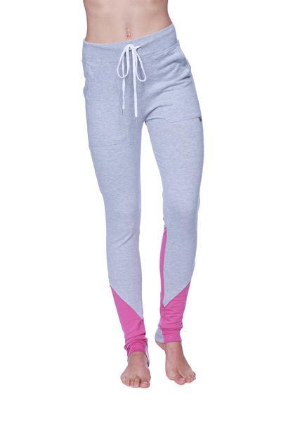 Performance Yoga Pants - Long Straight-Leg Heather Grey with Berry